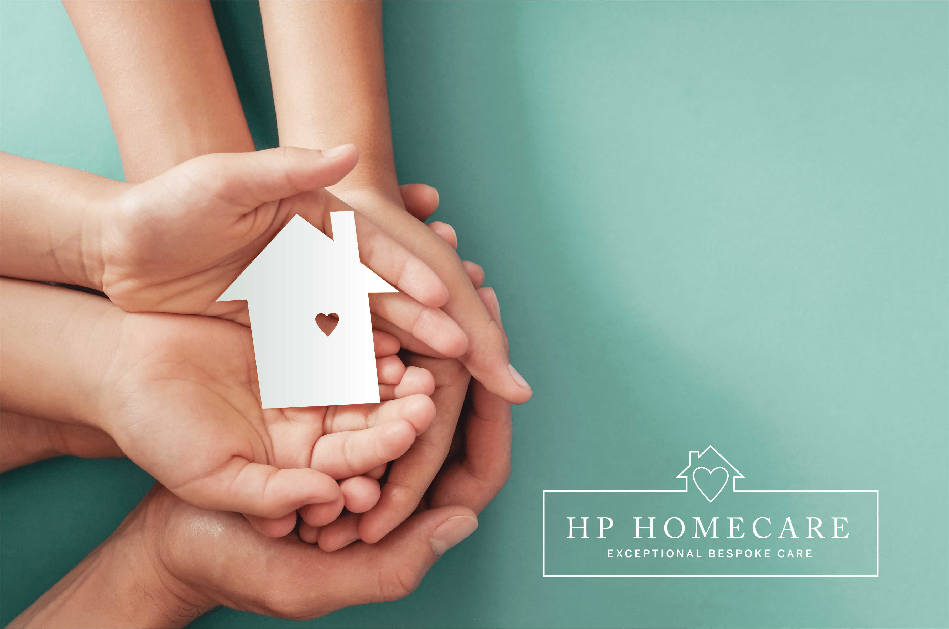 HP Homecare - Many hands supporting a person with private care at home, representing our team's dedication to providing exceptional care